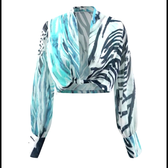 MICAS Aqua Zebra Print Women's Top. SZ M NWT - Picture 1 of 9